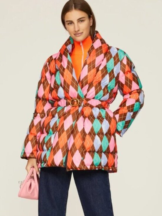 Rachel Antonoff Jackets & Blazers - Rachel Antonoffo Toni Belted Puffer Coat in Painted Argyle